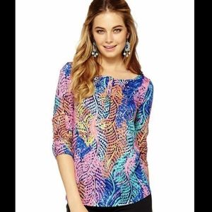 Lily Pulitzer Electric Feel Henley Pima Cotton Top XS